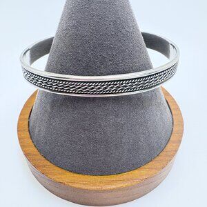 VTG Sterling Silver 925 Intricate Textured Open Cuff Bracelet Size 7.5" Fit